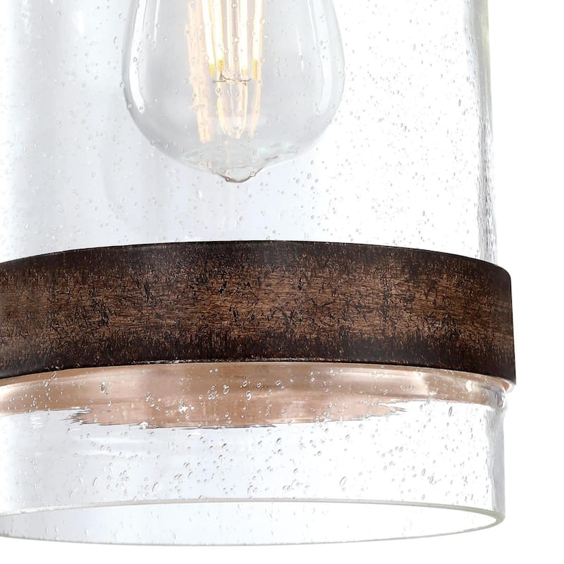 Westinghouse Lighting Tarrant One Light Indoor Mini Pendant, Black-Bronze Finish, Clear Seeded Glass with Barnwood Band