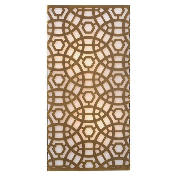 16” Antique Brass Gold Rectangular Geometric Pattern Geo Wall Sconce - Large - N/A