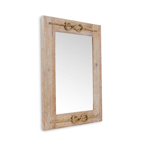 Brown Wood Finished Frame with Nautical Rope Accent Wall Mirror - 22.7" x 30.7"