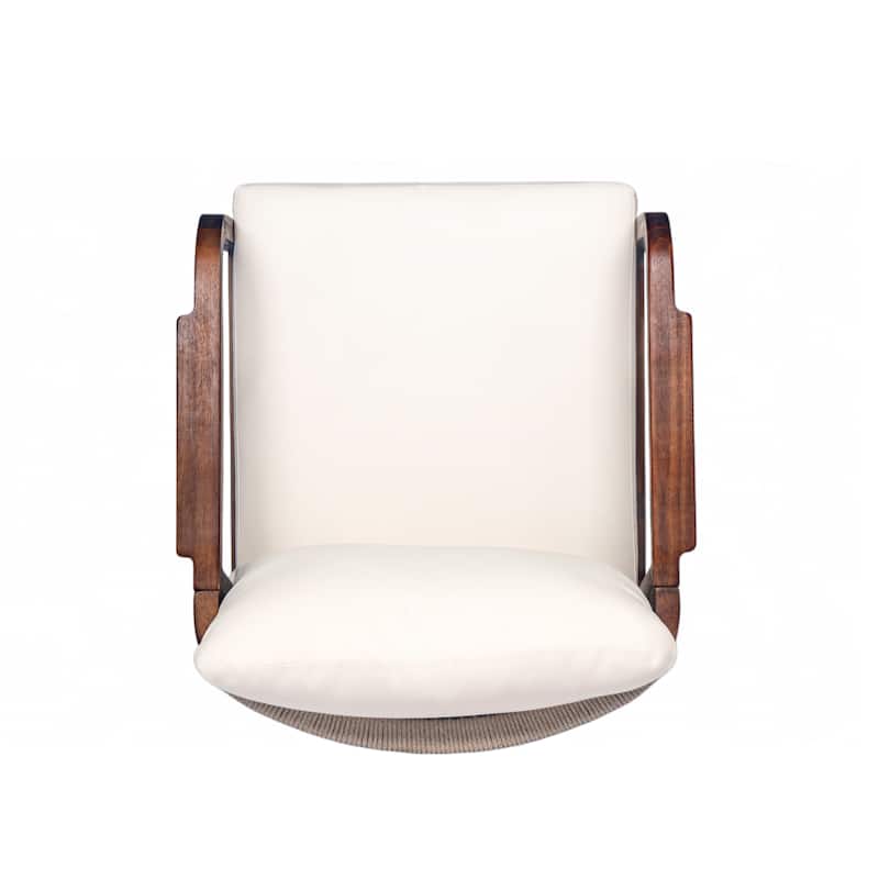 28" Outdoor Lounge Chair with Woven Backrest, Solid Wood Frame, Comfortable Cushions, and Curved Armrests for Patio or Garden