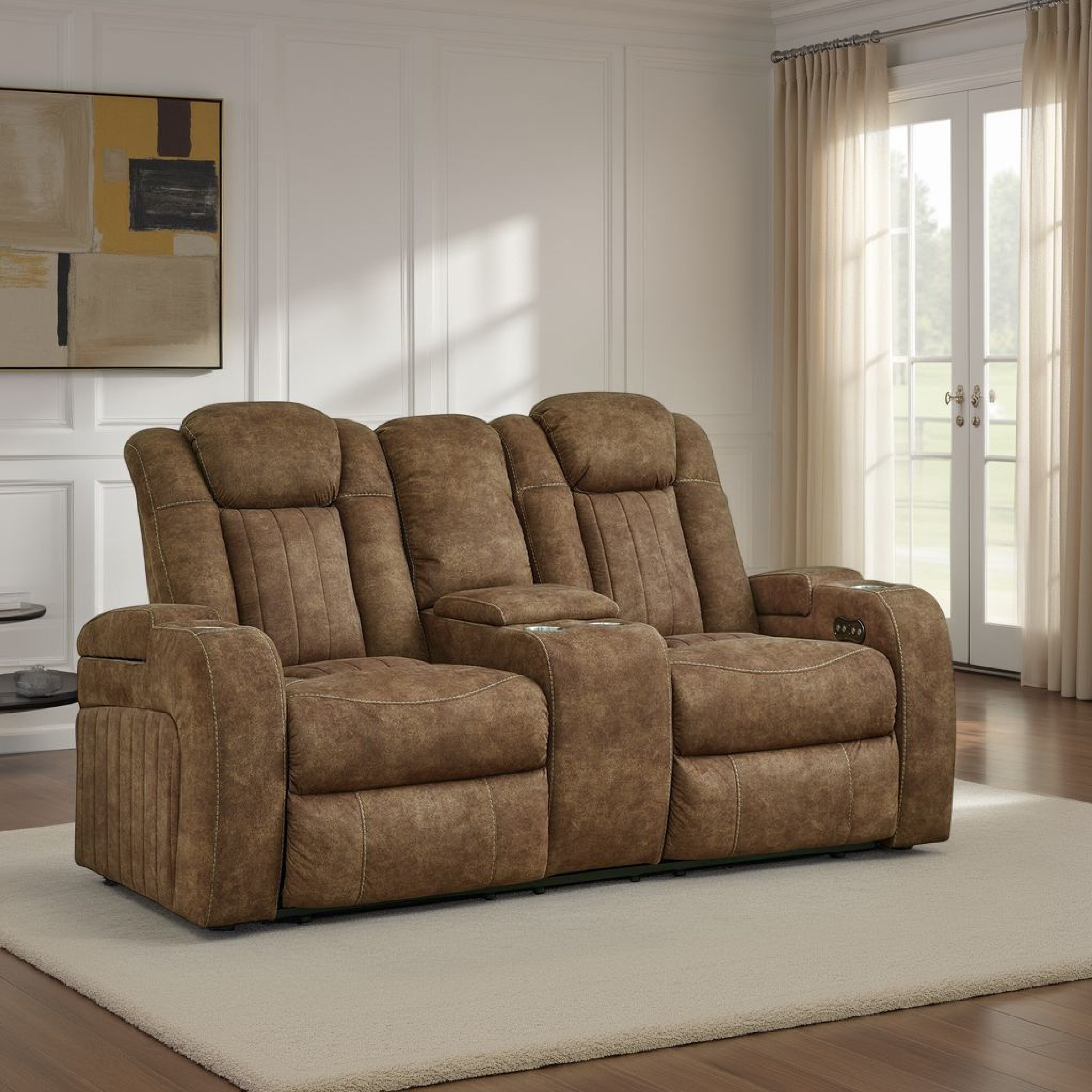 Zane Gardner White Reclining Sofa Rockford Brown Dual Power