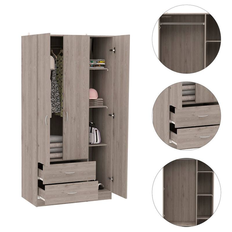 Rowaton 2-Drawer 3-Door Armoire Light Gray