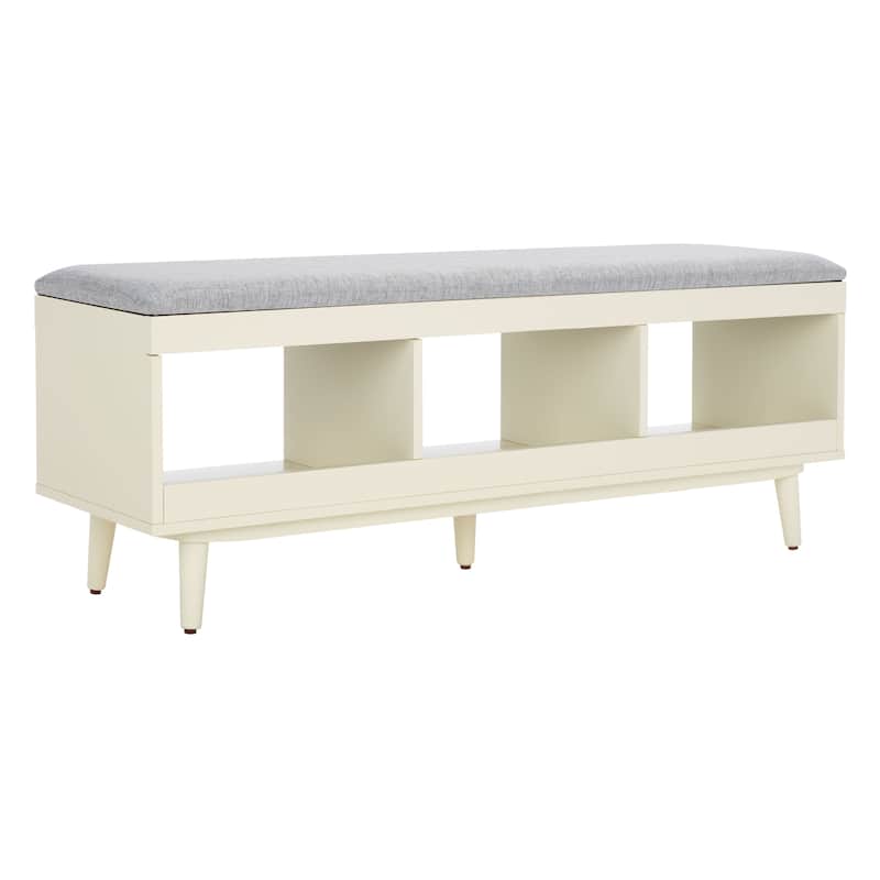 SAFAVIEH Cricket Mid-Century Modern Open Shelf Storage Bench with Cushion