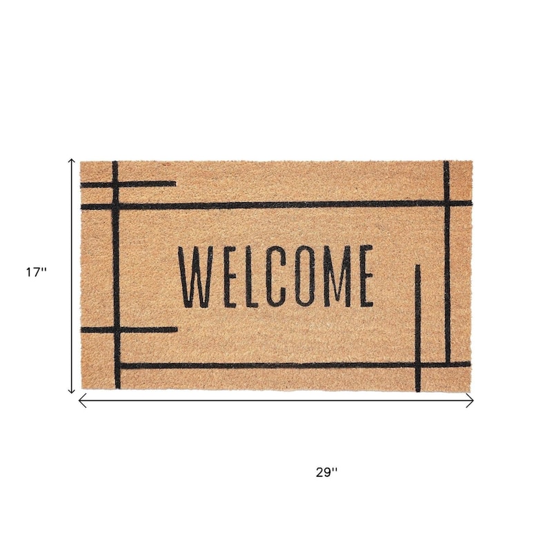 HomeRoots 17" X 29" Natural And Black Welcome Outdoor Coir Door Mat - 17' X '29