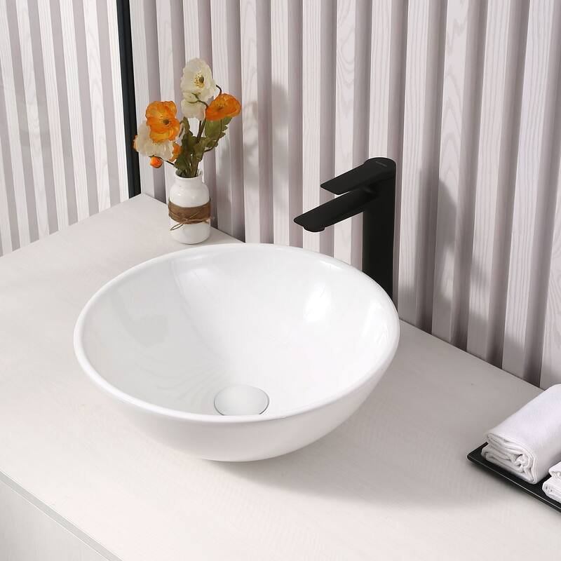 Dowell Ceramic Vessel Sink, Round, Gloss White - 16Wx16Dx6H