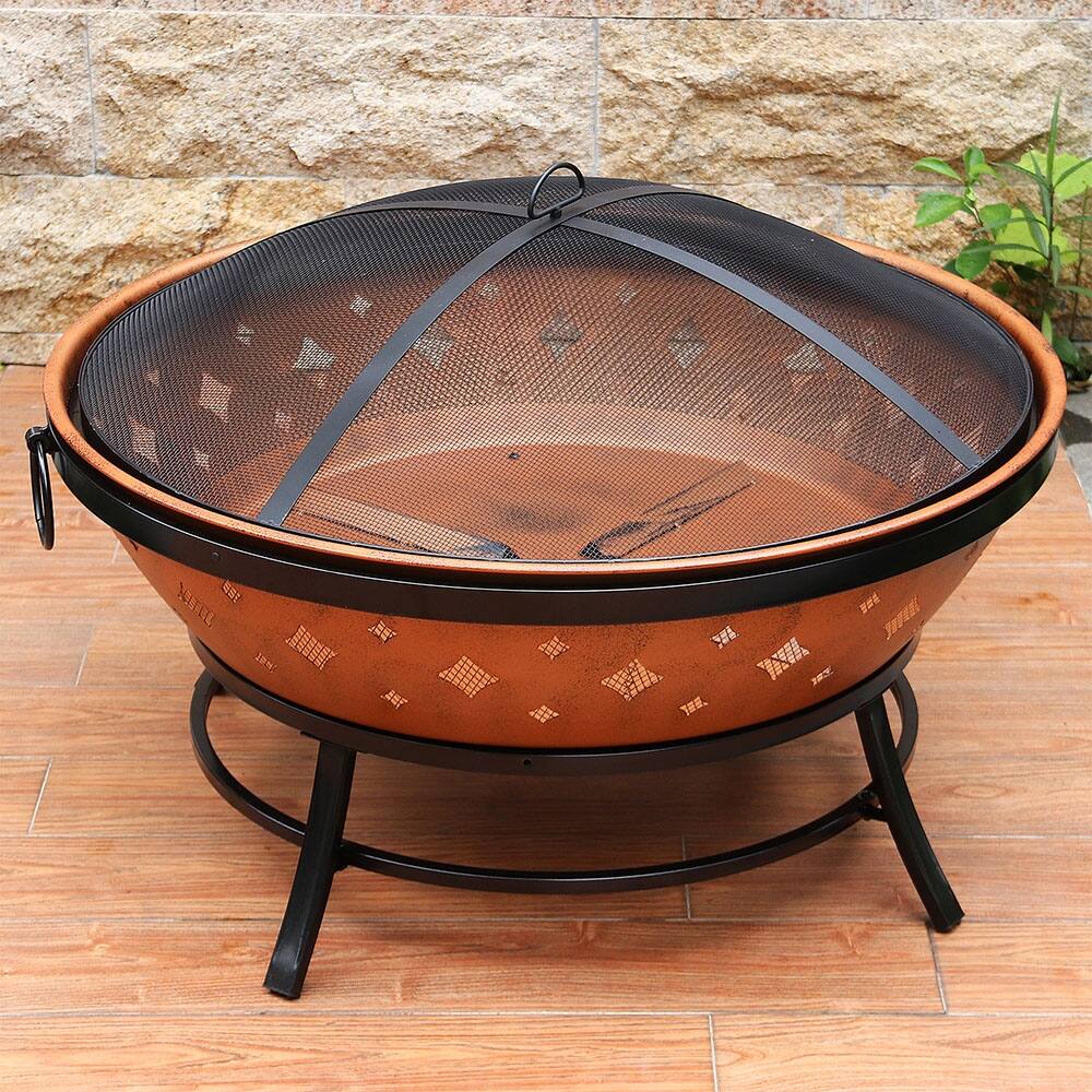 Chaffrey 35-inch Round Copper Finish Fire Pit with Spark Screen