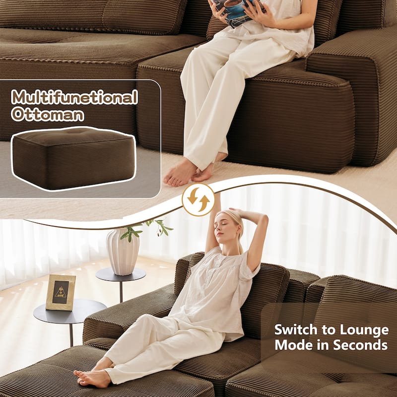 Modern U-Shaped Corduroy Sectional Sofa Couch with Removable Ottoman