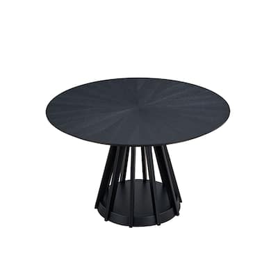 Round Dining Table with Sturdy Birdcage Pedestal Base, Tabletop with Veneer Splice Design for 4 People