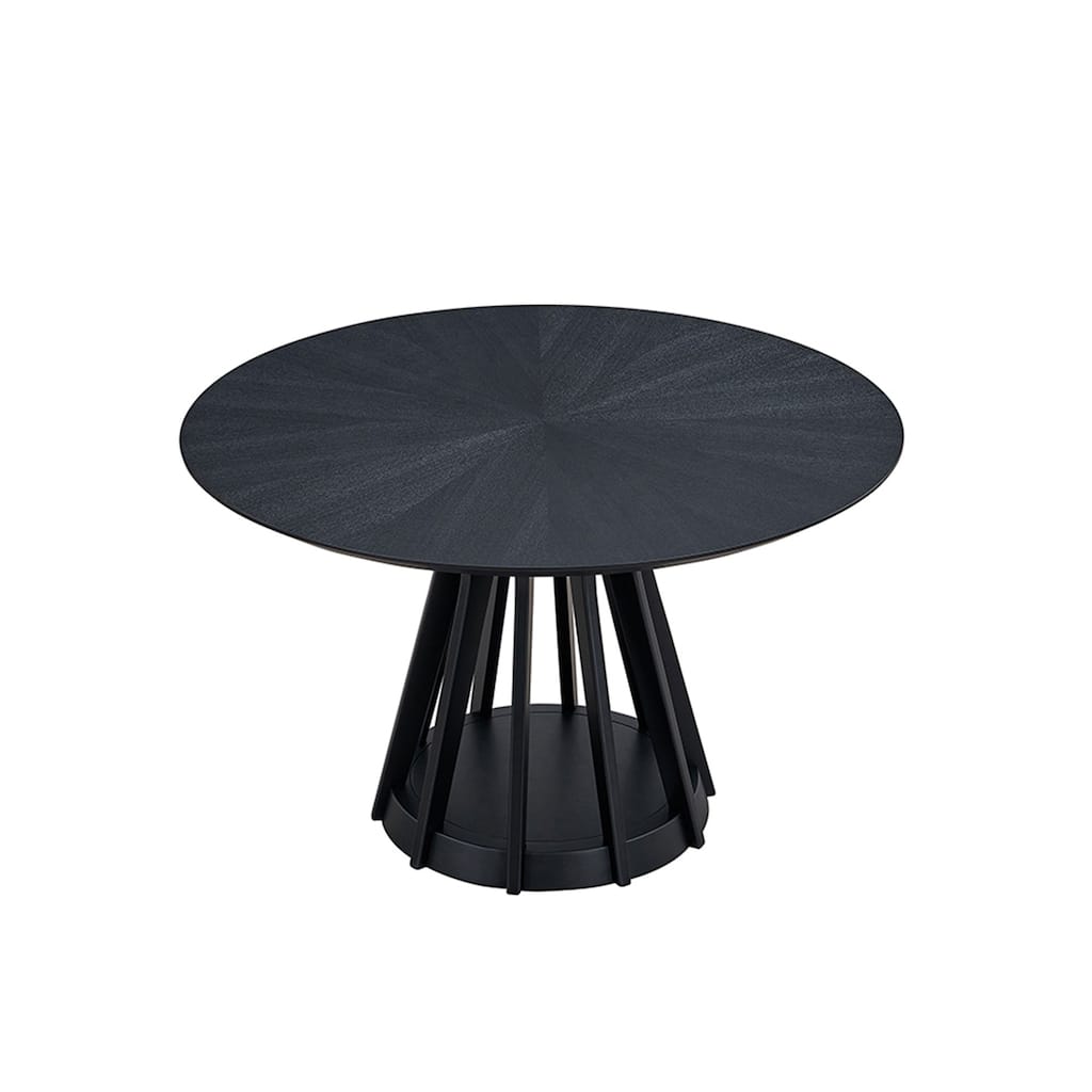 Round Dining Table with Sturdy Birdcage Pedestal Base, Tabletop with Veneer Splice Design for 4 People