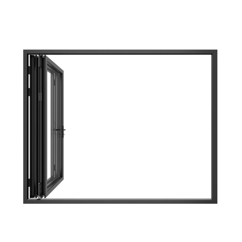 KaMic 108"×96" 3 Panels Aluminum Folding Door In Black,Folded Out From Left To Right Model #:FD3PBK10896-LR