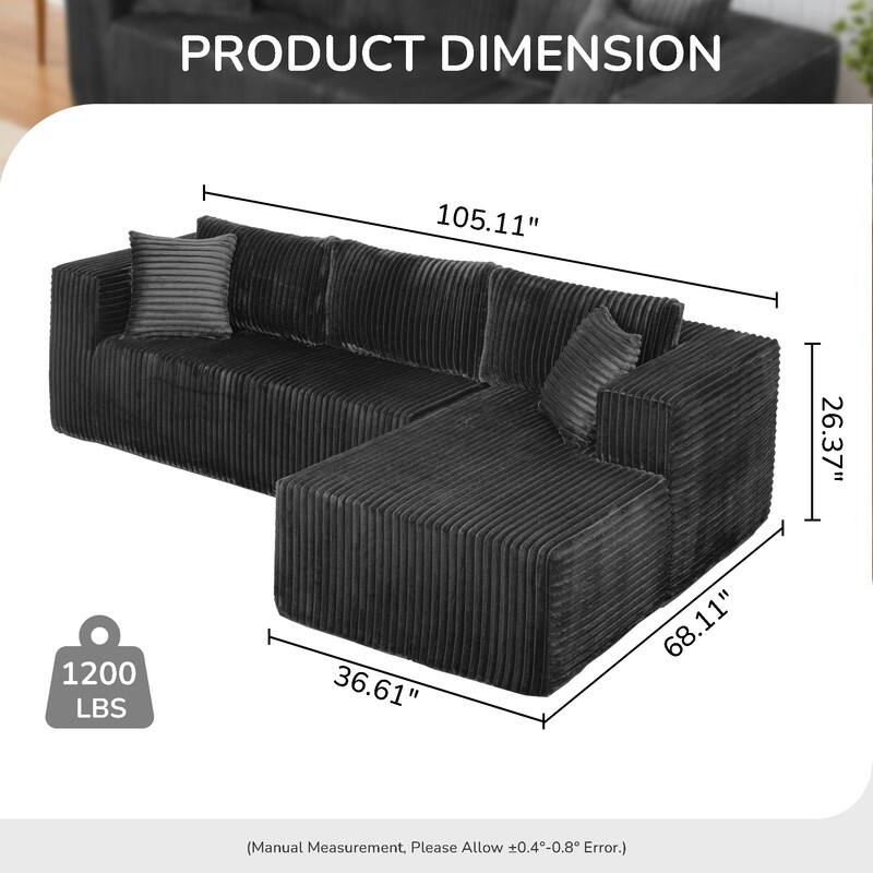 105-in L Casual Black( Corduroy)-Left Chaise Sectional