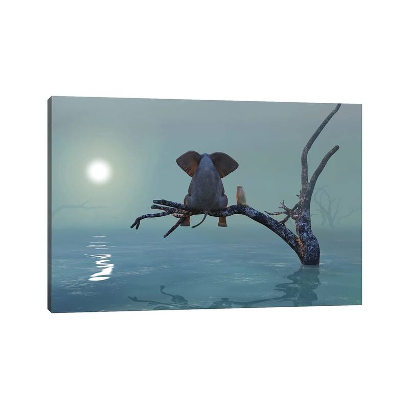 iCanvas "Elephant And Dog Sit On A Tree During A Flood III" by Mike Kiev Canvas Print