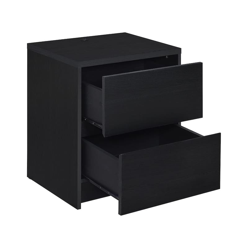 2 Drawers Wooden Nightstand with LED Lights and USB