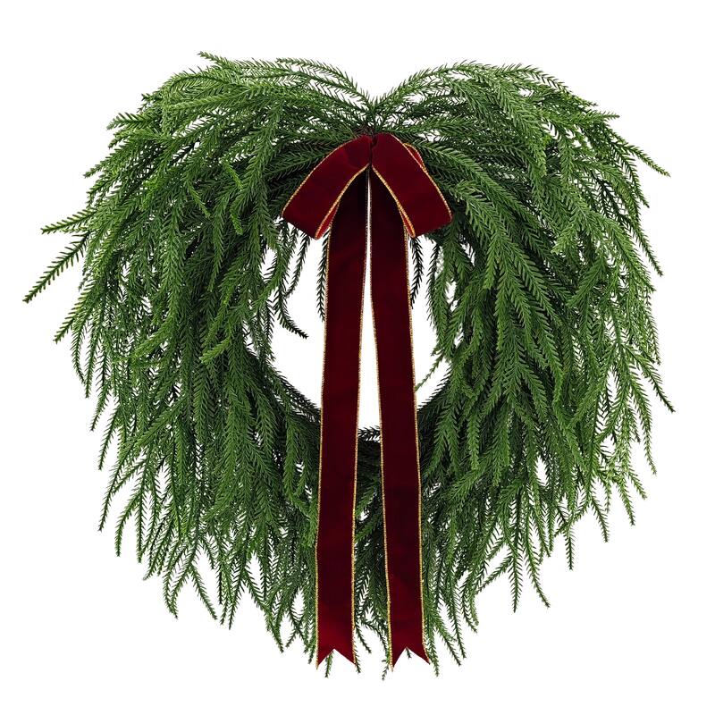 Puleo International 22" Artificial PE Norfolk Pine Wreath with Bow