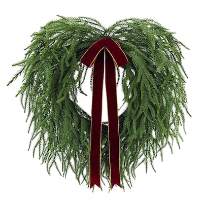 Puleo International 22" Artificial PE Norfolk Pine Wreath with Bow