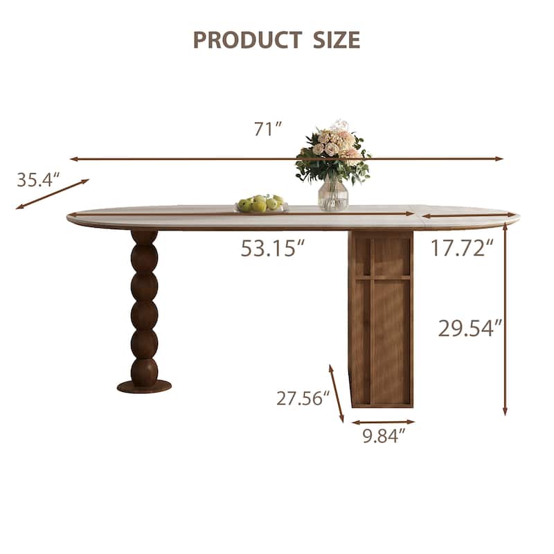 71" Extendable Oval Dining Table For 4-6, Modern Kitchen Table With Travertine Sintered Stone Top & Storages, Beige