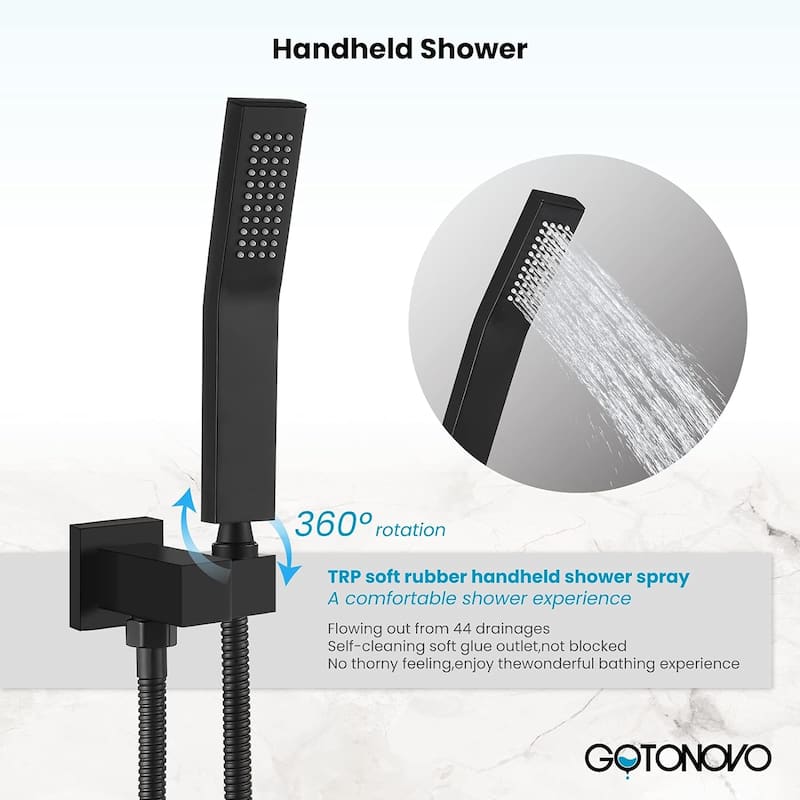 Rainfall Shower System, Dual Heads, Rain Shower Head and Handle Set Wall Mounted, High Pressure, Shower Faucet & Body Jets