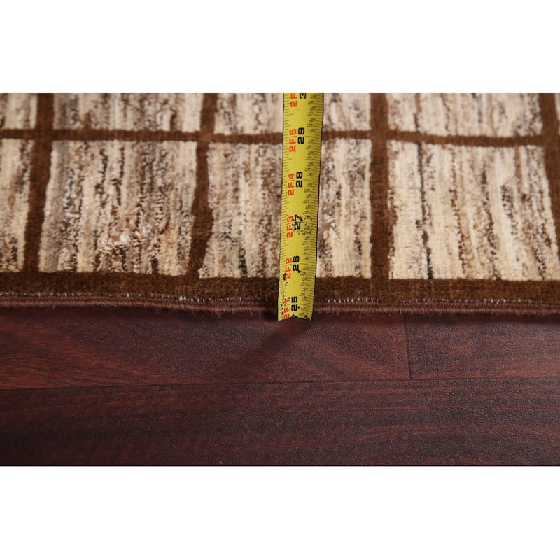 Hand Knotted Oriental 100% Wool Carpet Tribal All-Over Brown Gabbeh Area Rug - 6' 6'' X 5' 0''