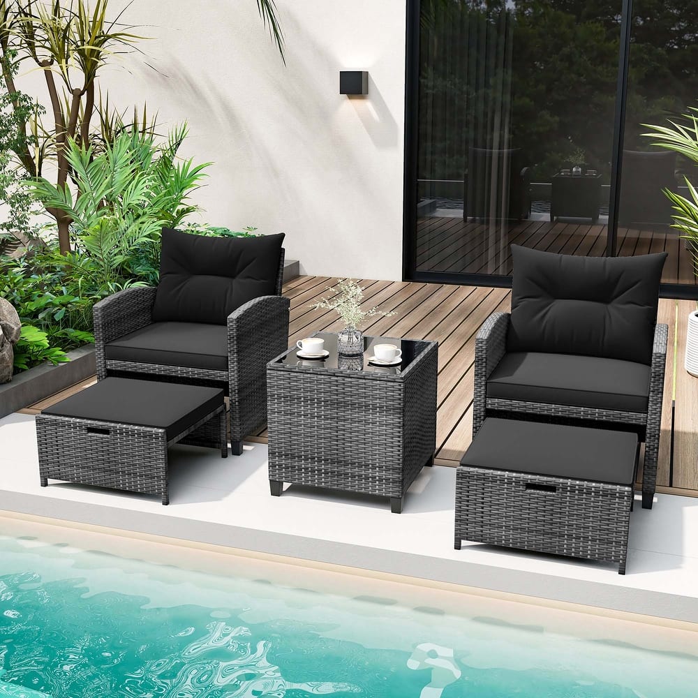 Costway 5 Piece Patio Rattan Furniture with 2 Ottomans & Tempered - See Details