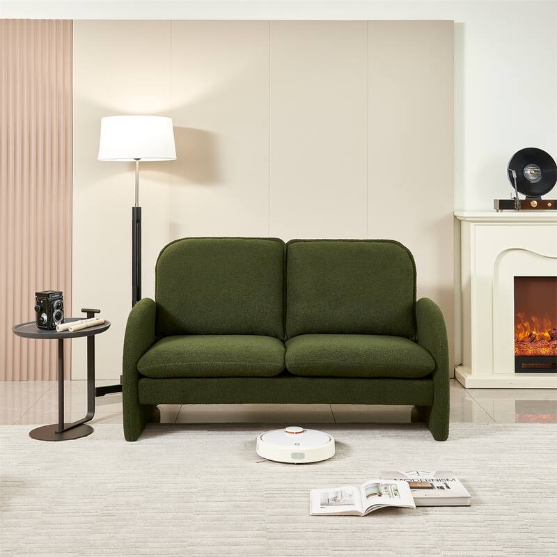 59" Sherpa Fabric Upholstered Sofa Small Couch for Living Room