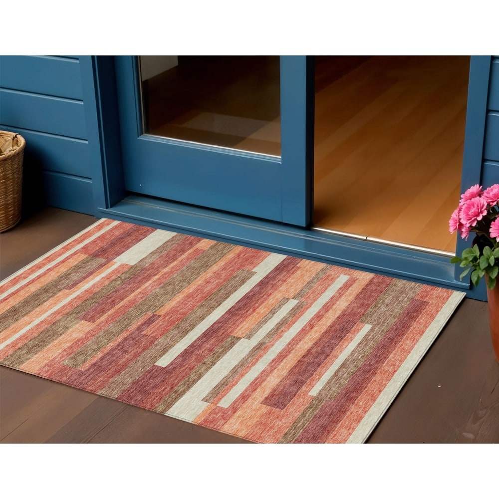 HomeRoots Striped Transitional Rectangle Outdoor Rug