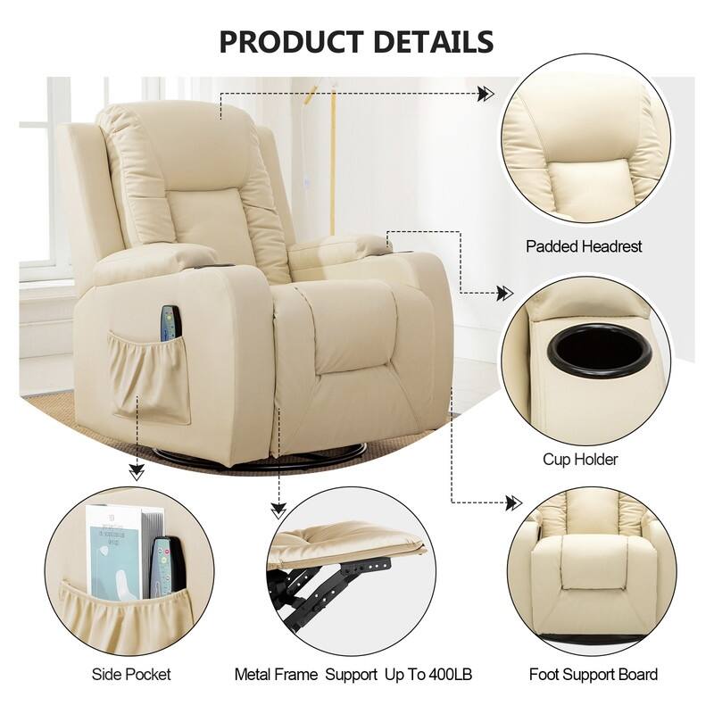 Lucklife Recliner Chair with Heated Massage 360 Degree Swivel