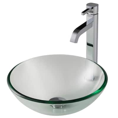 Kraus Glass Vessel Sink, Bathroom Faucet, Pop Up Drain, Mounting Ring