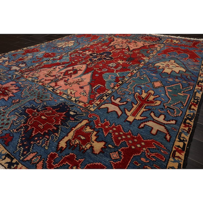7'1''x9'4'' Hand Knotted Red Kazak Wool Tribal Arts & Crafts Rug - 7' 1'' x 9' 4''
