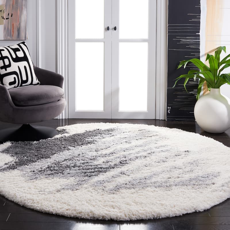 SAFAVIEH Fontana Shag Triin Rug - 6'7" Round - Grey/Ivory