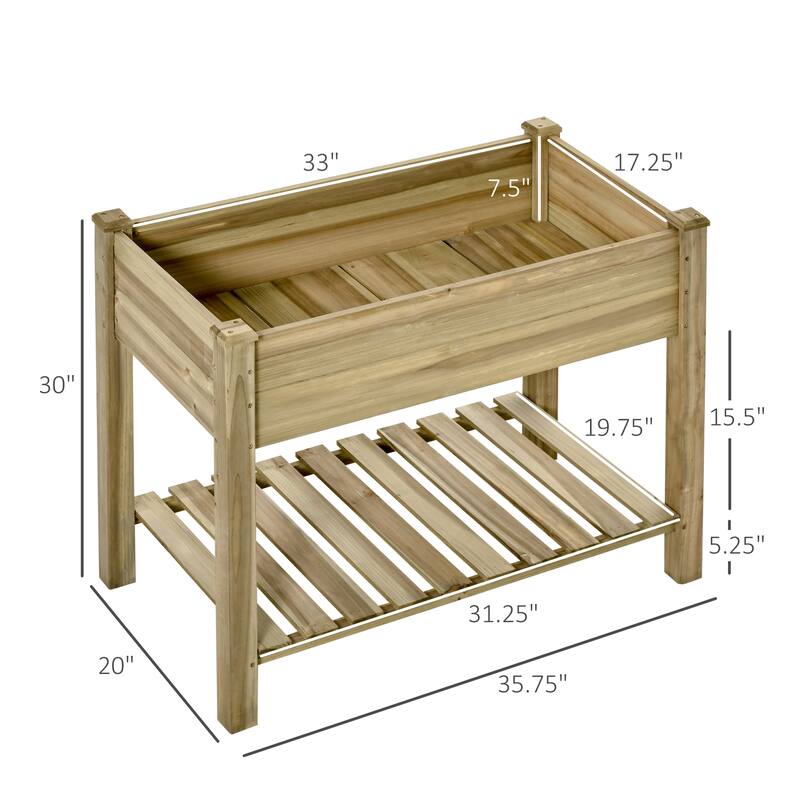 Outdoor Elevated Garden Planter Bed with Storage Shelf Draining System