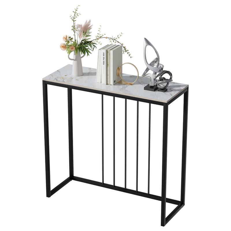 Console Table for Entryway, Slate Sofa Table with Black Frame