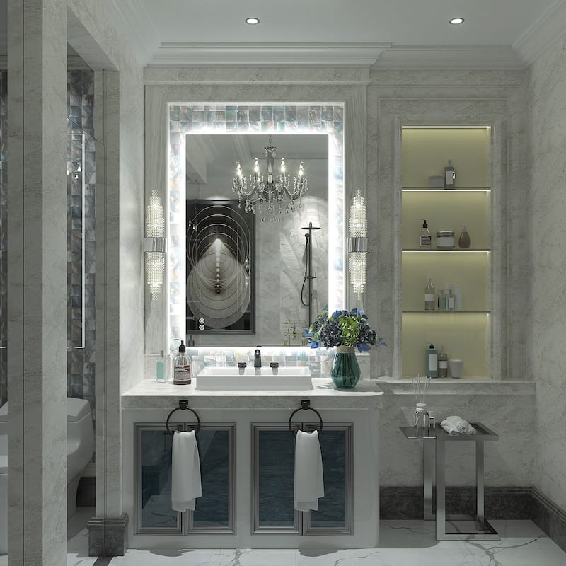 Frameless Anti-Fog 3 Colors Dimmable LED Backlit Wall Bathroom Vanity Mirror