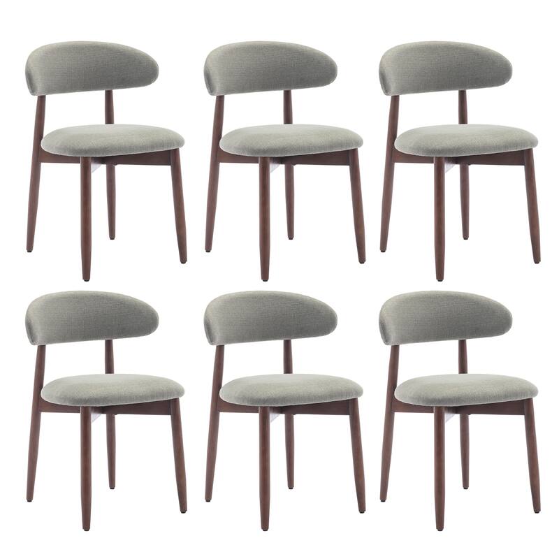 RENEWLINE Mid-Century Modern Upholstered Dining Chair with Wooden Legs - Set of 6 - Green
