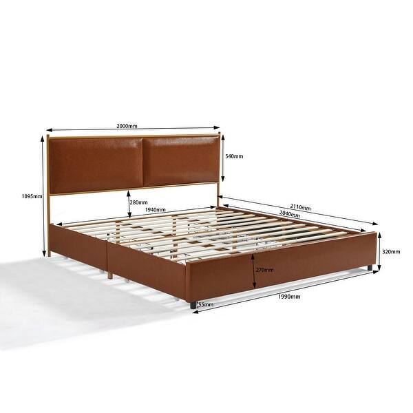 King Size Storage Bed Metal Frame Platform Bed w/ 4 Drawers, Steamed