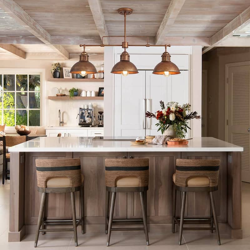 Industrial 3-Light Dome Kitchen Island Pendant - Brushed Black Grey