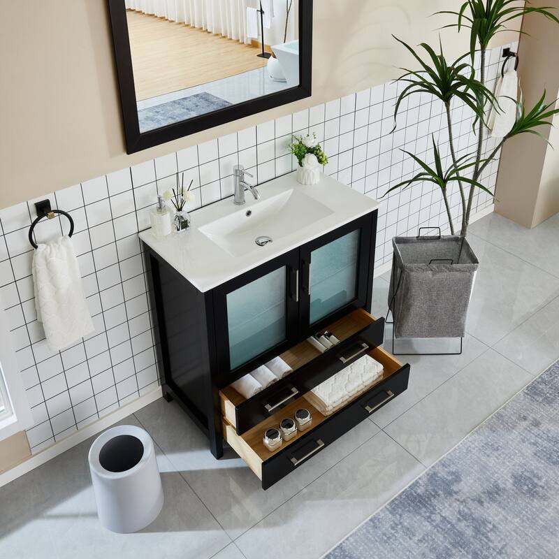 Vanity Art 36-Inch Single Sink Bathroom Vanity Set Dove-Tailed Drawers, 1 Cabinets, 1 Shelf, Soft-Closing Doors with Free Mirror