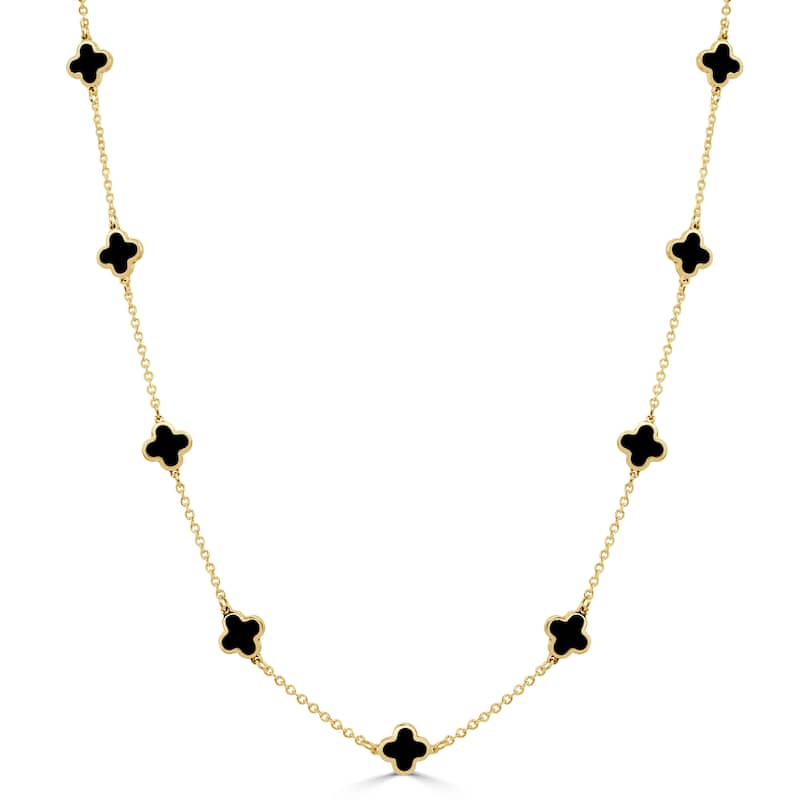Italian Gold 14k Gold Yellow Gold X-Small Clover Station Necklace - Onyx
