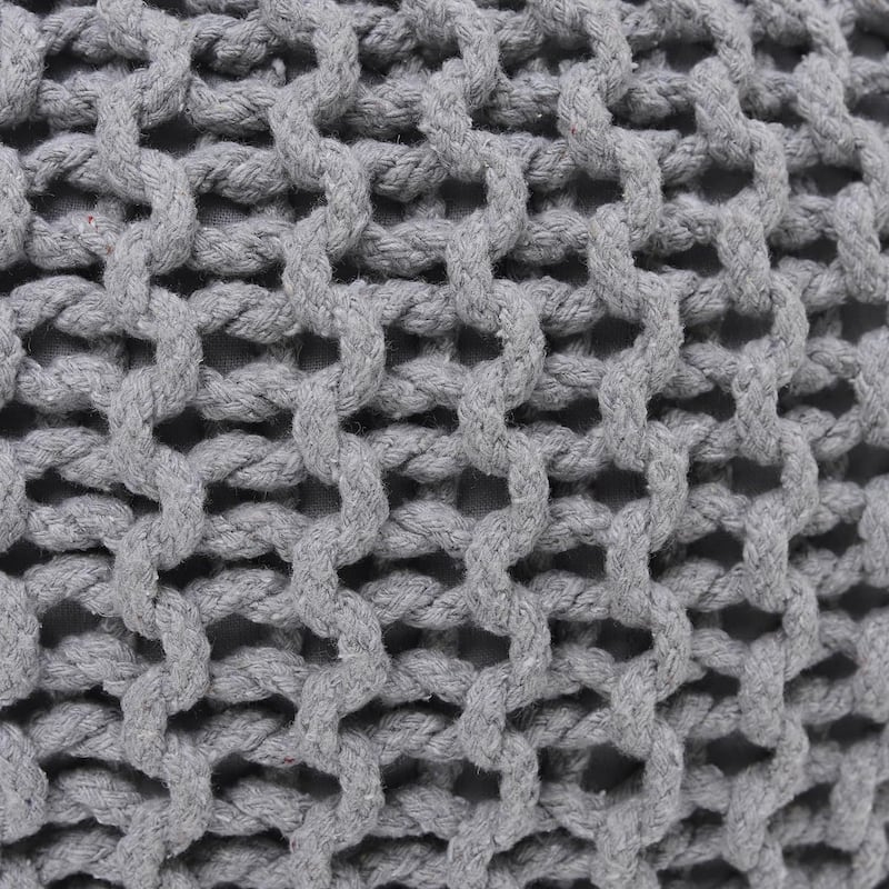 Hand Knitted Pouf Cotton Braided Cord Cable Ottoman - Foot Stool - Accent Seat Furniture Bean Bag - Living Room Kids - 18x18x14