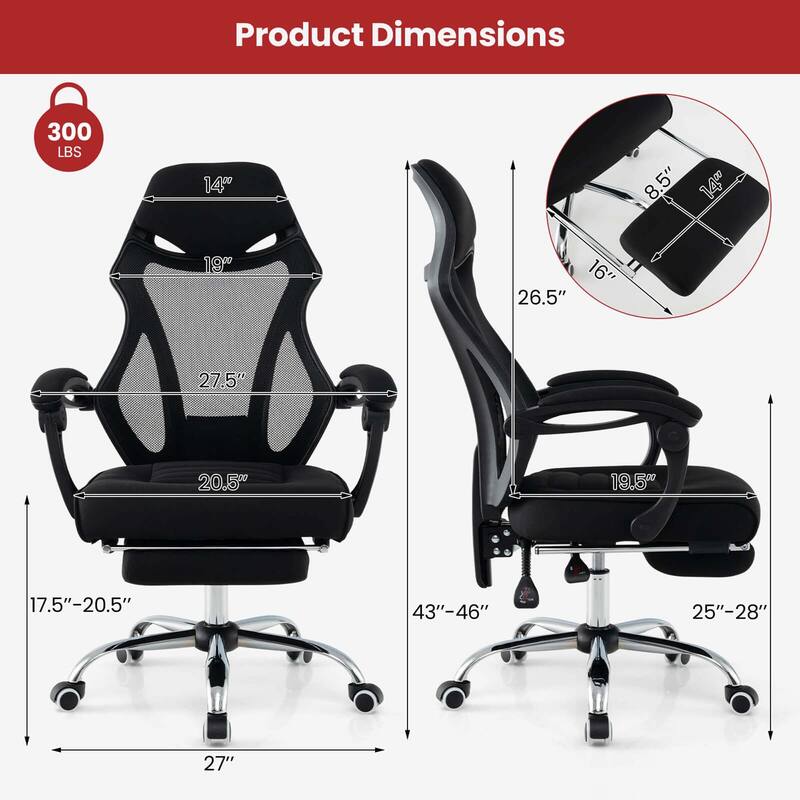 Costway Ergonomic Mesh Office Chair with Footrest Height-Adjustable & - See Details