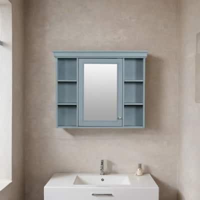 Wall Mounted Bathroom Cabinet with Mirror Door and 6 Open Shelves