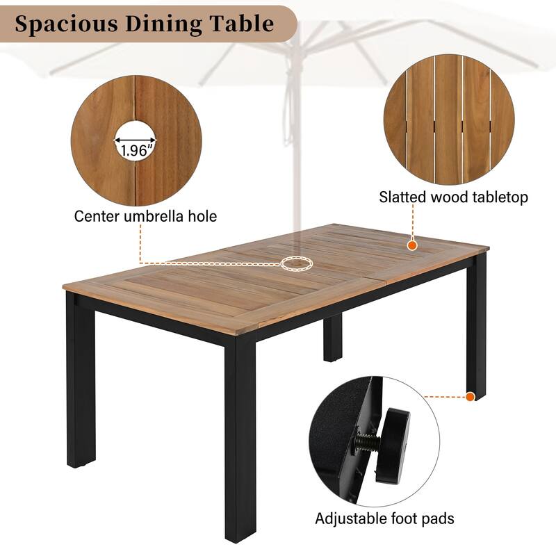 7-piece Acacia Patio Extendable Dining Set with Umbrella Hole