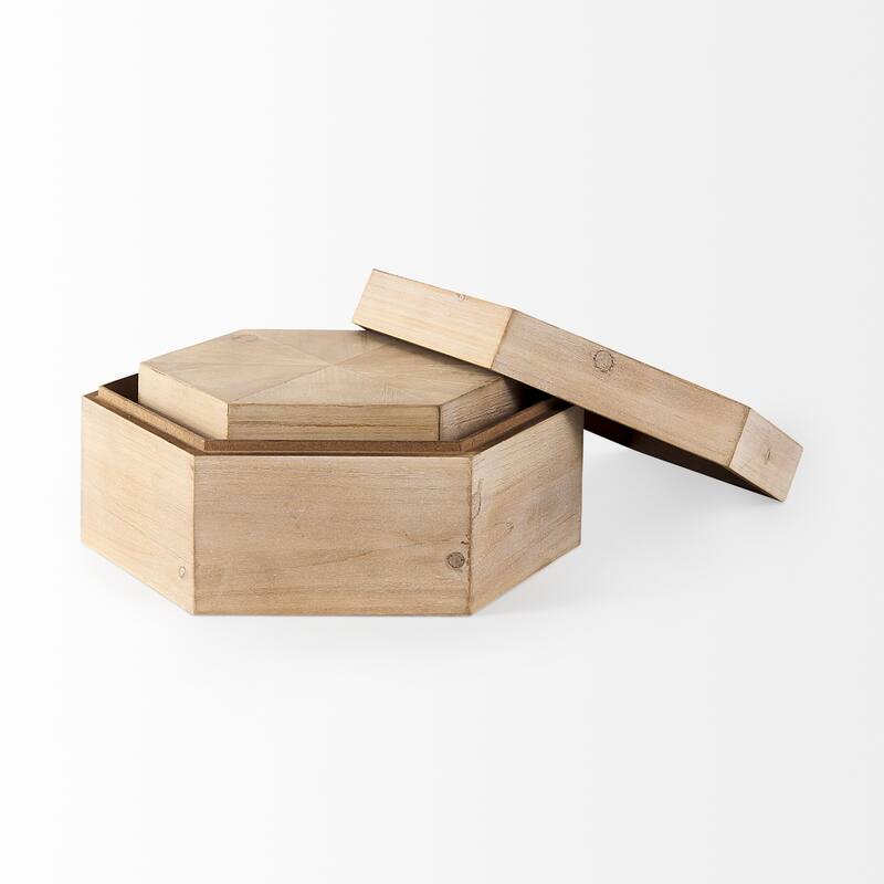 Elyse (Set of 2) 14L x 12W Brown Wooden Hexagonal Boxes - 13.8L x 11.8W x 5.9H