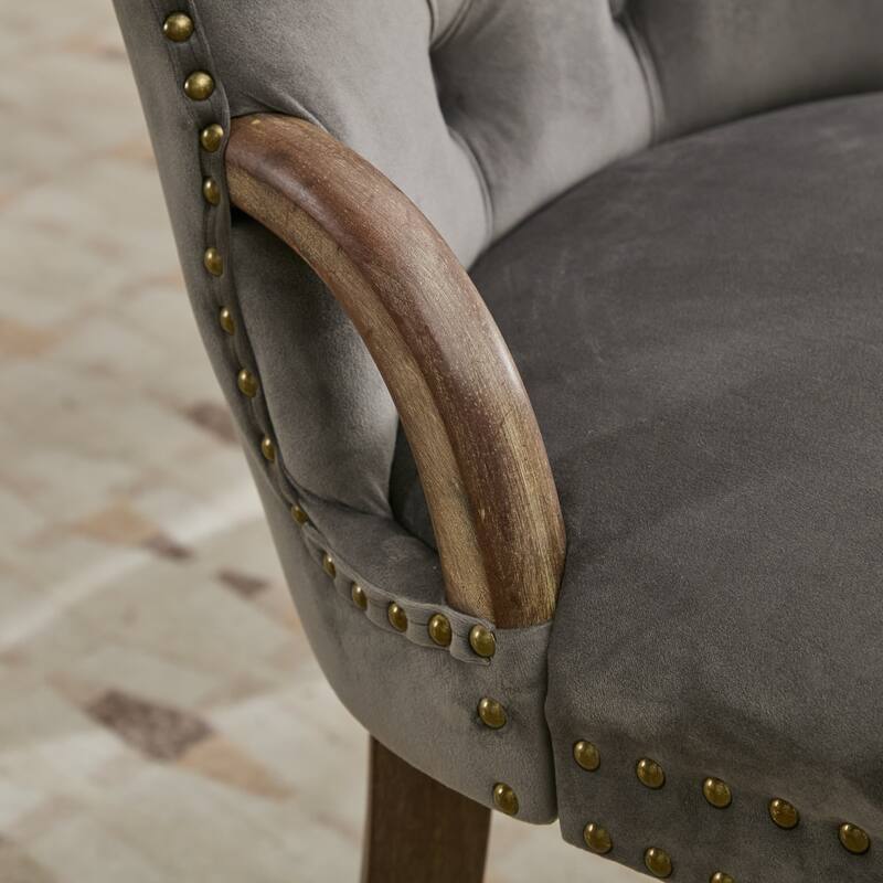 GDF Studio- Velvet Wing-Back Dining Chair with Handmade Tufted Trim & Curved Wood Legs, Set of 2