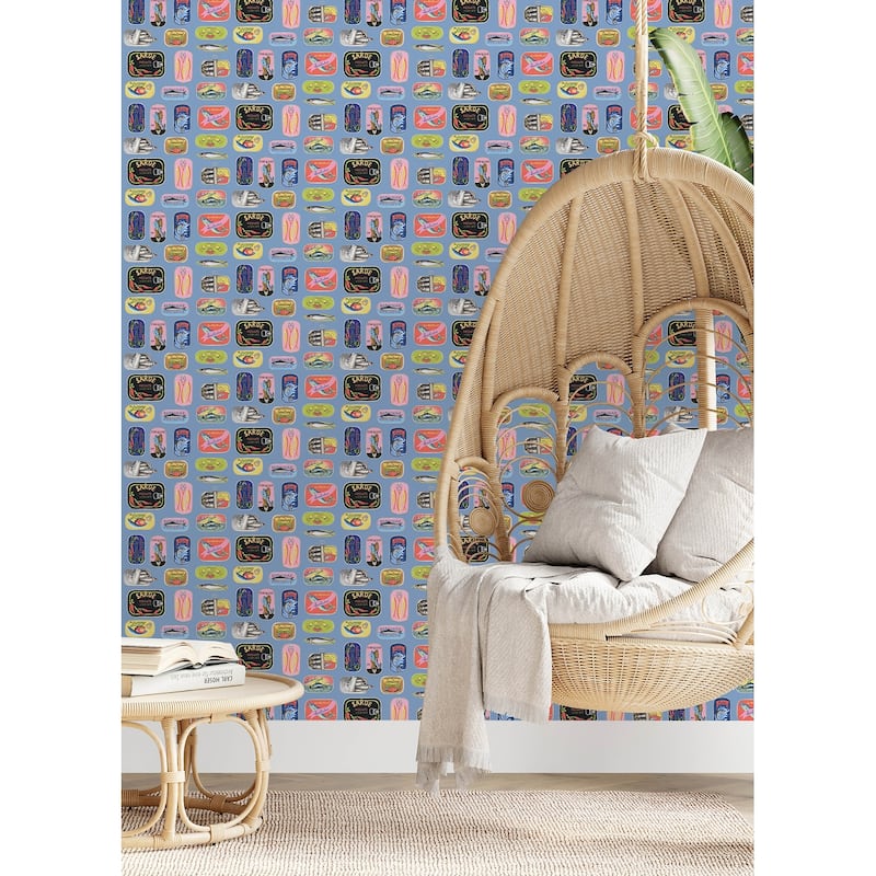 Rachel Antonoff Blue Sardine Tins Peel Stick Wallpaper