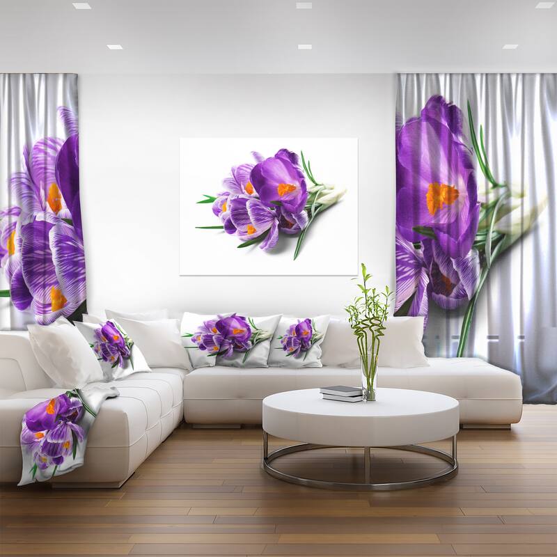 Bunch of Blooming Crocus Flowers - Large Floral Wall Art Canvas - Purple