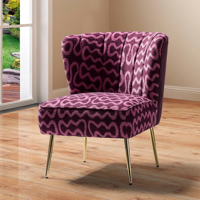 Amata Bold Patterned Tufted Side Chair with Goldtone Legs