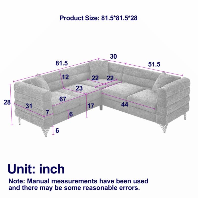 81.5-Inch Oversized Corner Sofa Covers, L-Shaped Sectional Couch,5-Seater Corner Sofas with 3 Cushions