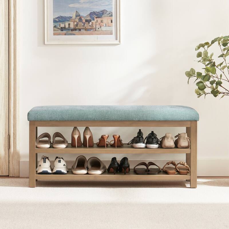 HUIMO Multi-Functional Solid Wood Bench with Storage Shelves 46in/39in/31in