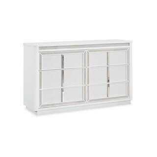 Canaal Wide Dresser, 6 Drawer, White Solid Wood, 64 Inch, LED Light ...