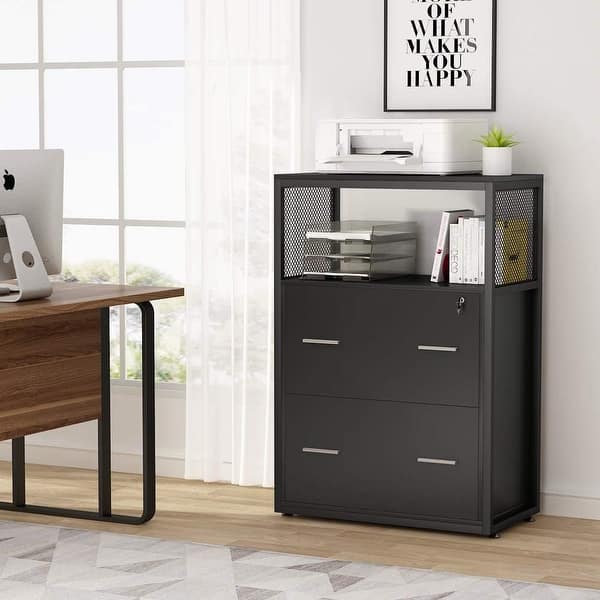 2-Drawer Lateral Filing Cabinet With Lock – Metal Office Cabinet For Letter, Legal & A4 Files, 29"H, Black